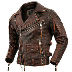 Herren Retro Distressed Braun Antik Rustikal Rindsleder Brando Lederjacke