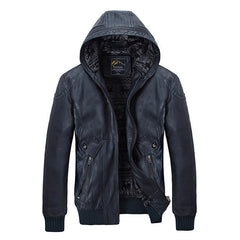 Men's Outerwear Slim-fit Wine Red Hooded Sheepskin Leather Jacket