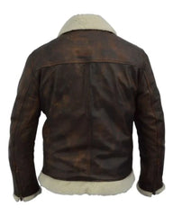 Men's Distressed Brown with Faux Collar Leather Jacket