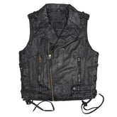 Men’s Classic Laced Black Cowhide Motorcycle Leather Vest