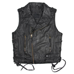 Men’s Classic Laced Black Cowhide Motorcycle Leather Vest