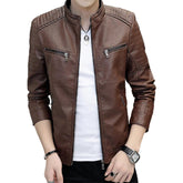 Men's Brown Biker Quilted-Shoulder Real Sheepskin Leather Jacket