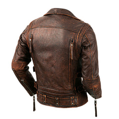 Herren Retro Distressed Braun Antik Rustikal Rindsleder Brando Lederjacke