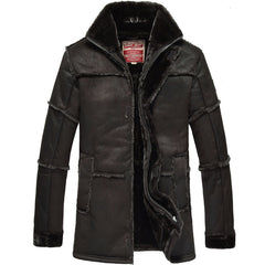 Men's Faux Fur-Lined Suede Mid-length Leather Coat