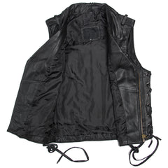 Men’s Classic Laced Black Cowhide Motorcycle Leather Vest