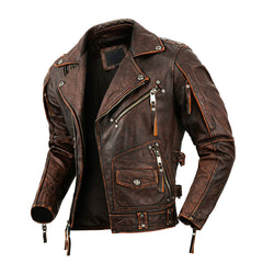 Herren Retro Distressed Braun Antik Rustikal Rindsleder Brando Lederjacke