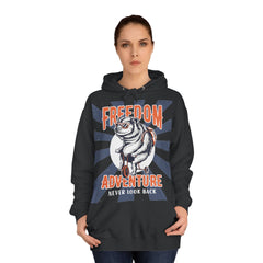 Freedom Adventure Never look Back Unisex College Hoodie - Stylish & Cosy for Campus Life