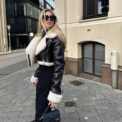 Women’s Black Sherpa-Lined Genuine Sheepskin Leather Jacket