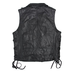 Men’s Classic Laced Black Cowhide Motorcycle Leather Vest