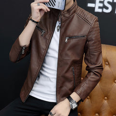 Men's Brown Biker Quilted-Shoulder Real Sheepskin Leather Jacket