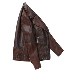 Men's Vintage Distressed Brown Brando Biker Cowhide Leather Jacket