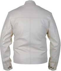 Men's Casual White Genuine Lambskin Leather Motorcycle Jacket
