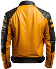 Men's Distressed Mustard and Black Motorcycle Leather Jacket