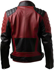 Men's Maroon Genuine Sheepskin Biker Leather Jacket