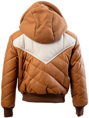 Men's Tan Brown Bomber Hooded Real Sheepskin Leather Jacket