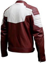 Men's Maroon and White Genuine Sheepskin Sleek Zip-up Leather Jacket