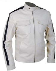Men's Casual White Genuine Lambskin Leather Motorcycle Jacket