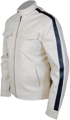 Men's Casual White Genuine Lambskin Leather Motorcycle Jacket