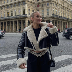 Women’s Black Sherpa-Lined Genuine Sheepskin Leather Jacket