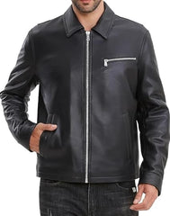 Men's Front-Zip Slim-fit Black Motorcycle Leather Jacket