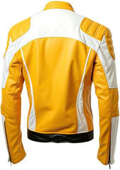 Men's Iconic Yellow and White Real Lambskin Leather Biker Jacket