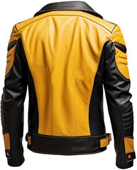 Men's Distressed Yellow and Black Motorcycle Leather Jacket