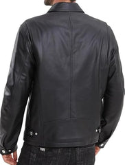 Men's Front-Zip Slim-fit Black Motorcycle Leather Jacket