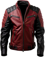 Men's Maroon Genuine Sheepskin Biker Leather Jacket