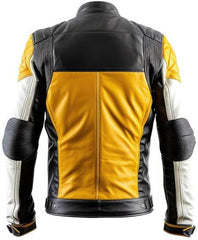 Men's Classy White and Yellow Genuine Sheepskin Leather Jacket