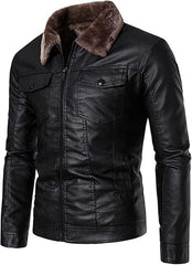 Men's Aviator Slim-Fit Moto-Design Black Cowhide Leather Jacket