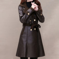 Women's Coffee-Brown Sherpa-Lined Genuine Sheepskin Long Coat