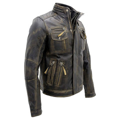 Herren Vintage Café Racer Distressed Moto Lederjacke in Braun