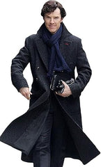 Men's Grey Black Double-Breasted Long-line Trench Cotton Coat