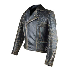 Herren Motorradjacke aus echtem Rindsleder im Used-Look, braun, Brando