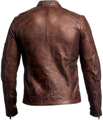 Men's Distressed Brown Café Racer Genuine Lambskin Leather Jacket