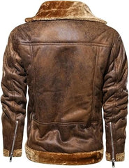 Men's Winter Outfit Brown Bomber Sheepskin Leather Jacket