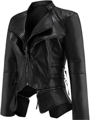 Women Gothic-Style Black Faux Leather PU Winter Biker Jacket