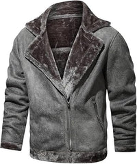 Men's Grey Genuine Sheepskin Leather Sherpa Fur Jacket