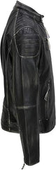 Men's Quilted Panel Biker Style Pure Black Sheepskin Leather Jacket