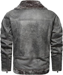 Men's Grey Genuine Sheepskin Leather Sherpa Fur Jacket