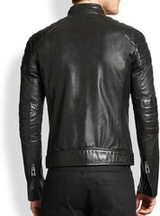 Men's Vintage Classic Front-Pockets Black Sheepskin Leather Jacket