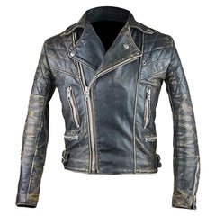 Herren Motorradjacke aus echtem Rindsleder im Used-Look, braun, Brando