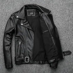 MEN'S CASUAL OUT-FIT BLACK BIKER COWHIDE LEATHER JACKET