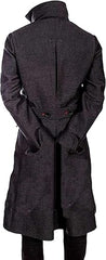Men's Grey Black Double-Breasted Long-line Trench Cotton Coat