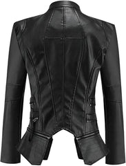 Women Gothic-Style Black Faux Leather PU Winter Biker Jacket