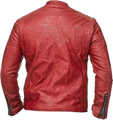 Men’s Red Vintage Motorcycle Retro Café Racer Sheepskin Leather Jacket