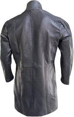 Men's Black Double-breasted Real Leather Trench Coat