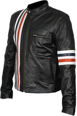 Men's Rider-Style Black Motorcyle Sheepskin Leather Jacket
