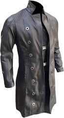 Men's Black Double-breasted Real Leather Trench Coat