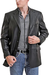 Men's Three Button Front Closure Men Lambskin Leather Jacket